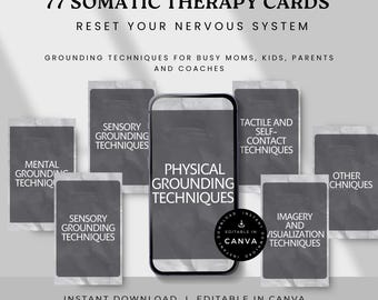 77 Somatic Therapy Cards | Nervous System Regulation | Grounding Techniques for Kids & Women | Anxiety Relief Flashcards