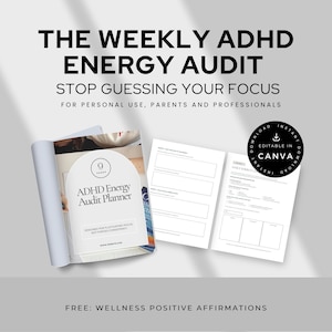 ADHD Energy Audit Template, Executive Dysfunction Tracker, ADHD Productivity Planner,  Canva Digital,  Coach Handout