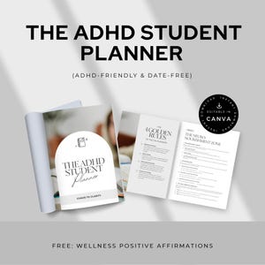 Sjabloon ADHD-studentplanner, schoolplanner voor tieners, werkblad taakverlamming, gids voor uitvoerende disfunctie, digitale download van Canva