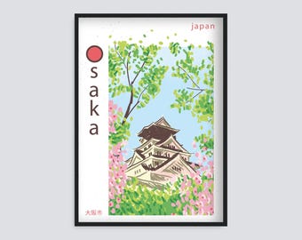 Impression d'affiche de voyage d'Osaka / Poster de voyage d'Osaka / Décoration d'intérieur japonaise unique