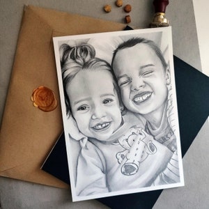 Ritratto a matita fatto a mano Classico con grafite su carta di animali domestici e persone 6"x8" arte tradizionale originale commissione personalizzata
