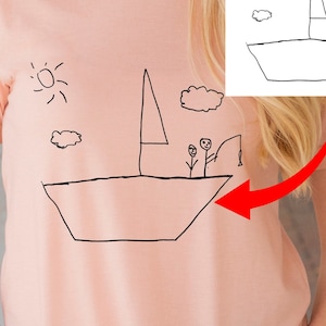 Child&#39;s Drawing On A Shirt, Child&#39;s Keepsake Gift, Unique Gift For Grandma, Kids Artwork Keepsake, Mother&#39;s Day Gift, Father&#39;s day gift