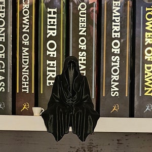 Sitting Ghost Figurine with Tea Cup, Grim Reaper Sitting Bookshelf Decor, 3D Printed Figure Gift