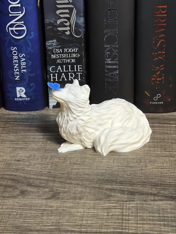 White Fox with Blue Butterfly, Quicksilver, Bookshelf Decor, fantasy decor, bookish, booktok