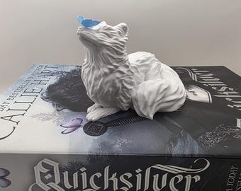 White Fox with Blue Butterfly, Quicksilver, Bookshelf Decor, fantasy decor, bookish, booktok
