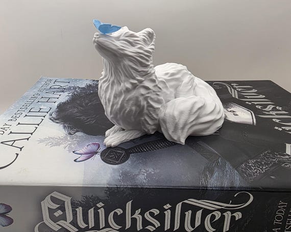 White Fox with Blue Butterfly, Quicksilver, Bookshelf Decor, fantasy decor, bookish, booktok