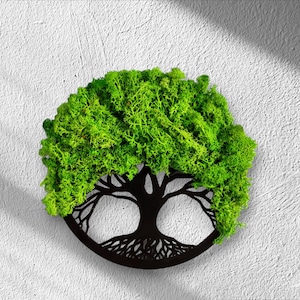 Baum-Rentier-Moos-Arrangement | Konservierte Moos-Wandkunst | Vertikaler moderner Garten | Botanischer Rahmen | Echtes Heimbild | Schönes Geschenk |