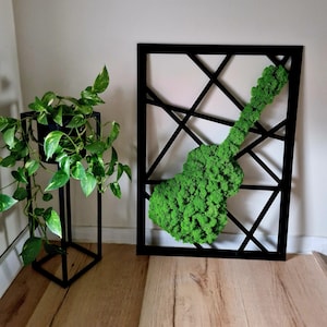 Reindeer Moss Guitar Musical instrument music fan Wooden Openwork Preserved Moss Art Natural Wall Gift For Wood Reindeer Moss Home Accent