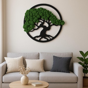 Decoração de parede artesanal em musgo com design da Árvore da Vida, arte de parede boho em musgo com símbolo da Árvore da Vida, decoração estética para ambientes, musgo preservado.
