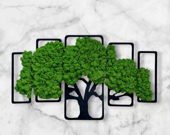 Tree Reindeer Moss arrangement Preserved Moss Wall Art Vertical Modern Botanical Frame Real Home Picture Lovely Gift Handmade Hanging Boho