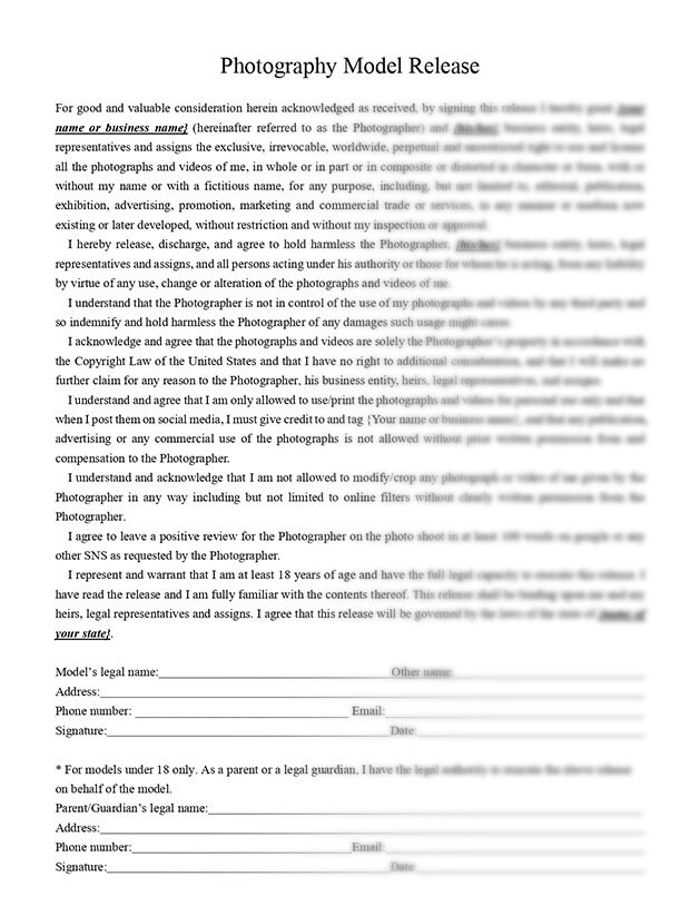 Model Release Ms Word Format TFP Model Release Photography Etsy