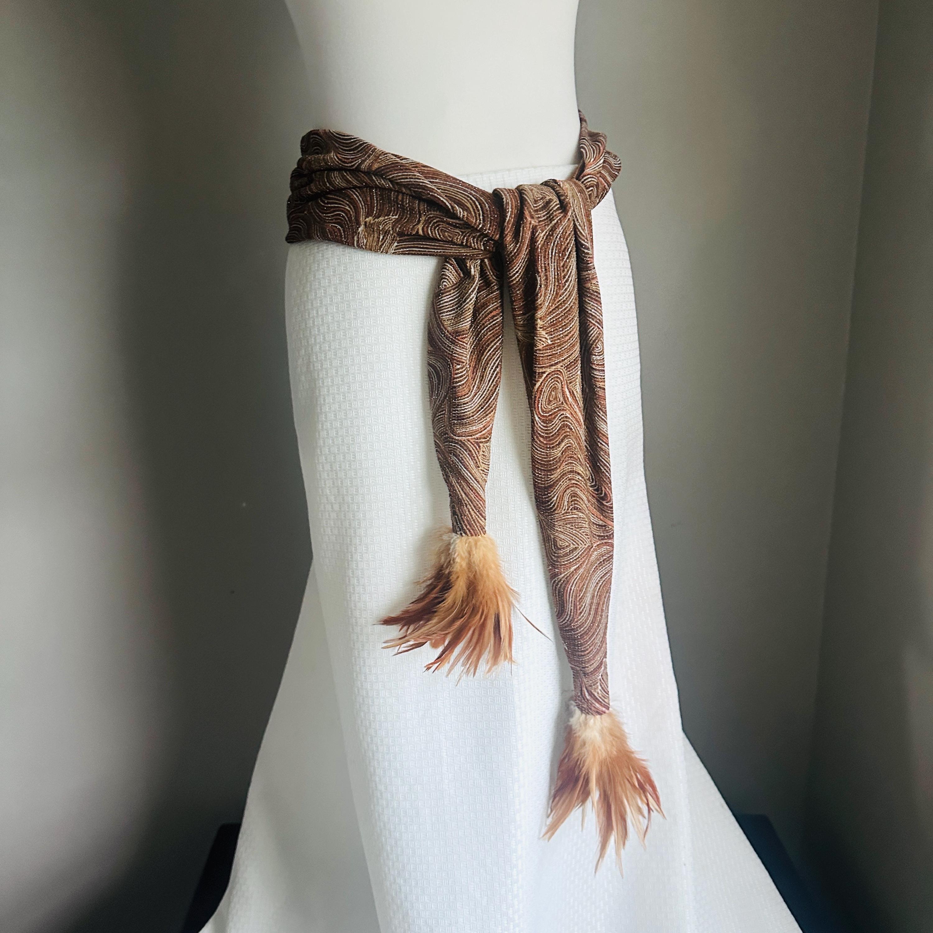 Metallic Knit Feather Sash Belt – Boho Festival Scarf - Etsy display picture 2
