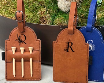 Personalized Vegan Leather Golf Bag Tag, Engraved Golf Gift