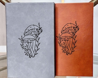 Mushroom Engraved Vegan Leather Journal, Personalized Mystic Notebook