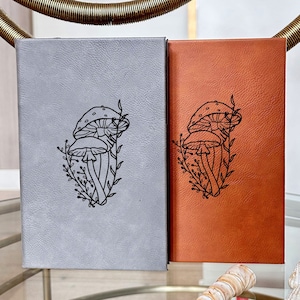 Happy Mushroom Spiritual Leather Journal, Mushroom Leather Notebook, Mystic Engraved Leather Journal, Custom Personalized Leather Journal