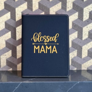 Blessed Mama Handmade Leather Portfolio, Mother&#39;s Day Gift, Working Mom Leather Portfolio, Custom Portfolio With Zipper Leather Portfolio