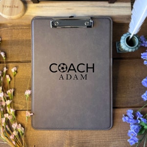 Custom Coach Clipboard, Gift For Soccer Coach, Engraved Clipboard Gift, Personalized Leather Clipboard, Vegan Leather Clipboard