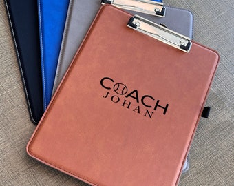 Personalized Baseball Coach Clipboard, Engraved Vegan Leather