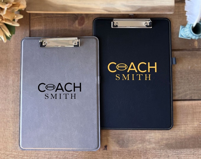 Custom Name Coach Clipboard, Gift For Football  Coach, Engraved Clipboard Gift, Personalized Leather Clipboard, Football Gift for Coach