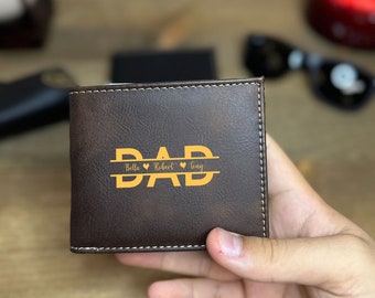 Personalized Dad Leather Wallet With Child Names, Father's Day Gift Idea, Custom Leather Engraved Wallet, Minimalist Wallet, Wallet For Dad