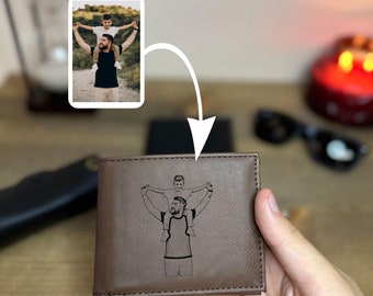 Cadeau personnalisé de portefeuille en cuir de photo pour lui, portefeuille de cadeau de fête des pères de photo de famille pour le papa, cadeau personnalisé de portefeuille d'image pour le petit ami, cadeau lui