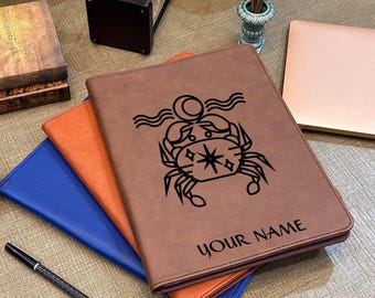 Horoscope Vegan Leather Portfolio, Personalized Zodiac Gift