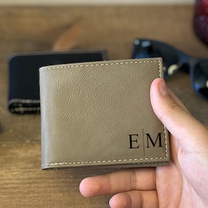 Cartera RFID de cuero personalizada, cartera personalizada de cuero genuino grabada, regalo de aniversario para él, hombres, padre, papá, marido, novio