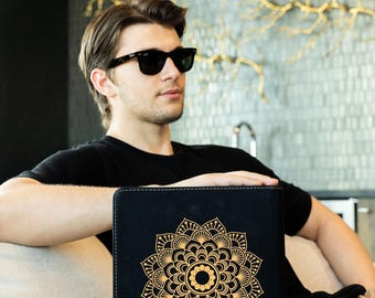 Personalized Mandala Vegan Leather Portfolio, Custom Engraved Dream Diary