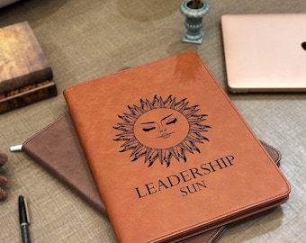 Personalized Vegan Leather Zipper Portfolio, Custom Engraved Name