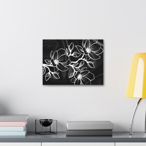 Monochrome Bloom: Contemporary Black Satin Canvas Print - Modern Floral Art, Stunning Wall Decor. image 4