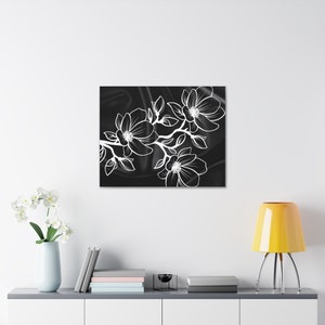Monochrome Bloom: Contemporary Black Satin Canvas Print - Modern Floral Art, Stunning Wall Decor. image 6