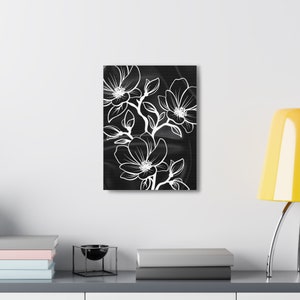 Monochrome Bloom: Contemporary Black Satin Canvas Print - Modern Floral Art, Stunning Wall Decor. image 8