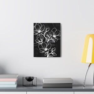Monochrome Bloom: Contemporary Black Satin Canvas Print - Modern Floral Art, Stunning Wall Decor. image 7
