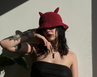 Diabla Bucket Hat Crochet Pattern | Crochet Hat PATTERN | Crochet Bucket Hat with Horns | CROCHET PDF