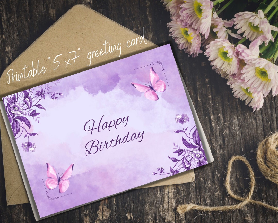 Purple With Butterflies Happy Birthday Card - Etsy