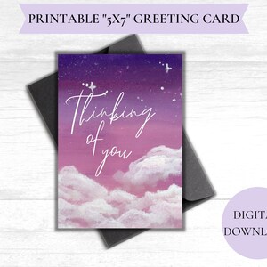 Purple blank greeting card thinking of you sky with clouds