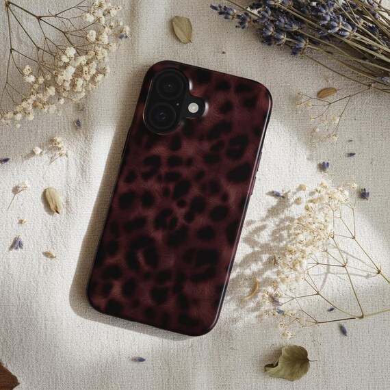 Burgundy Leopard Phone Case – Tough Cover with Animal Print for iPhone & Samsung