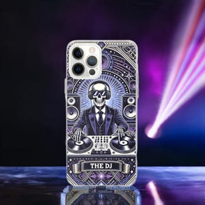 Capa transparente para iPhone DJ – Skeleton Tarot Musician Art | iPhone 16 15 14 13 12 Pro Max 11 Mini 7 8 XR