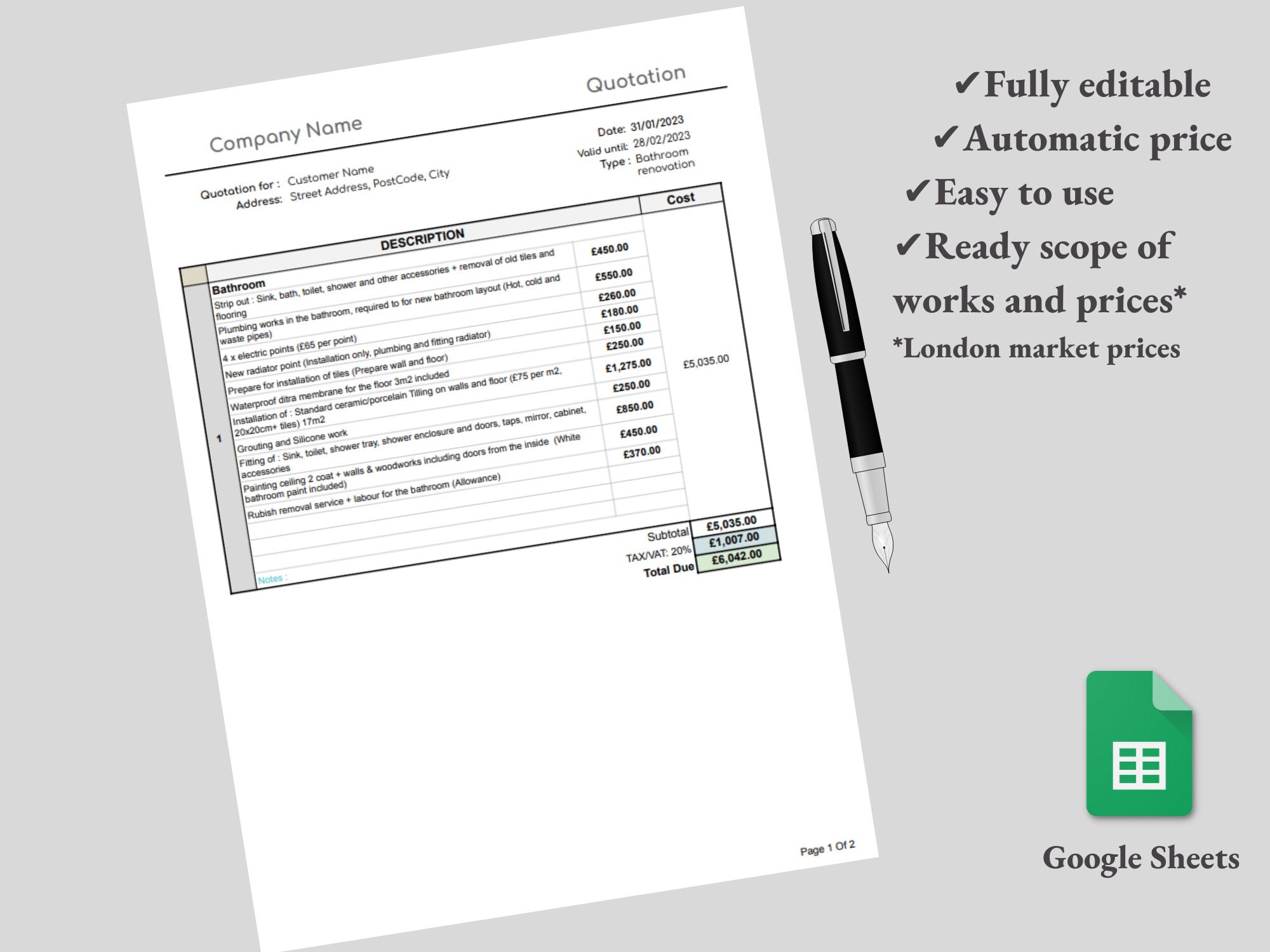 Smart Bathroom Quotation Template! Create Professional Looking ...