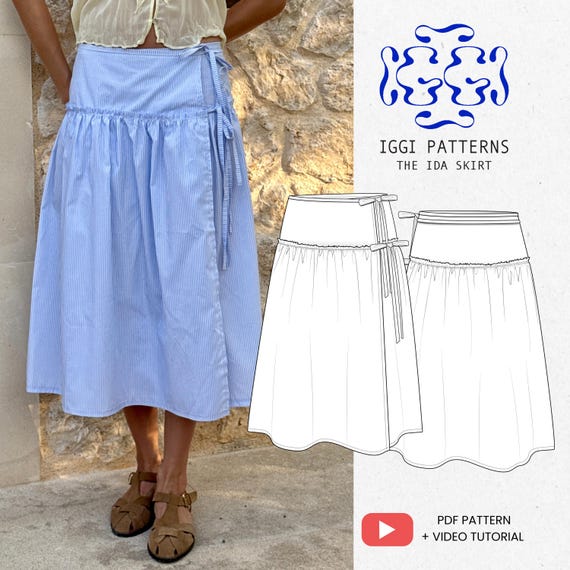 Ida Skirt digitales Schnittmuster | Wickelrock mit Raffung & Schleifen | Inkl. Video-Anleitung | Größen XXS–3XL  | Skandi  | Sommer Rock
