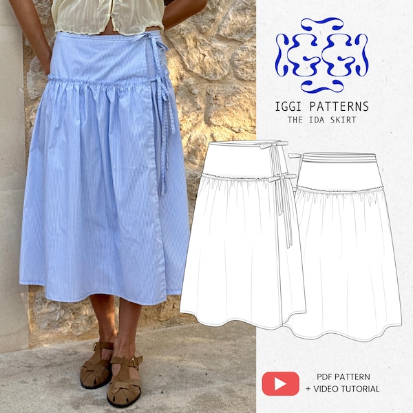 Ida Skirt PDF Sewing Pattern | Adjustable Wrap Skirt with Ties & Gathered Hem| Low or High Waist|  Video Tutorial | Beginner Friendly