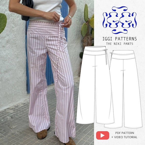 Niki Pants, PDF Sewing Pattern, Low Waist Pants With Wide Yoke