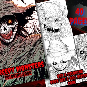 Creepy Monster Coloring Book: Anime Horror Designs (Instant Download)