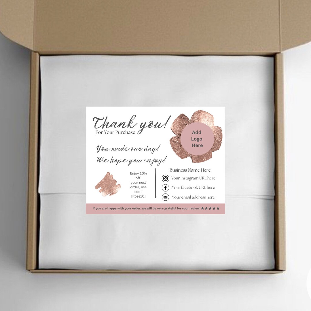 Modern White Rose Gold Editable Business Thank You Card Template Insert ...