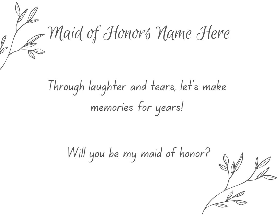 Maid of Honor Proposal Card Digital Download Editable Template Etsy