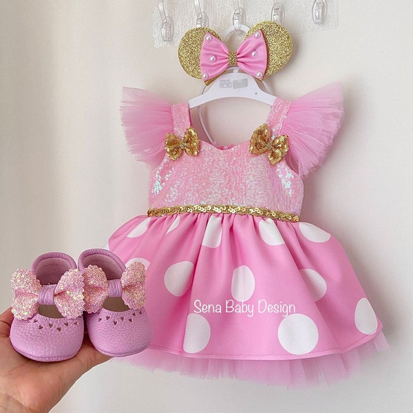 Minnie mouse costume. Baby girl minnie mouse costume. Brithday minnie mouse dress. Pink minnie mouse dress. 1st Birthday dress.