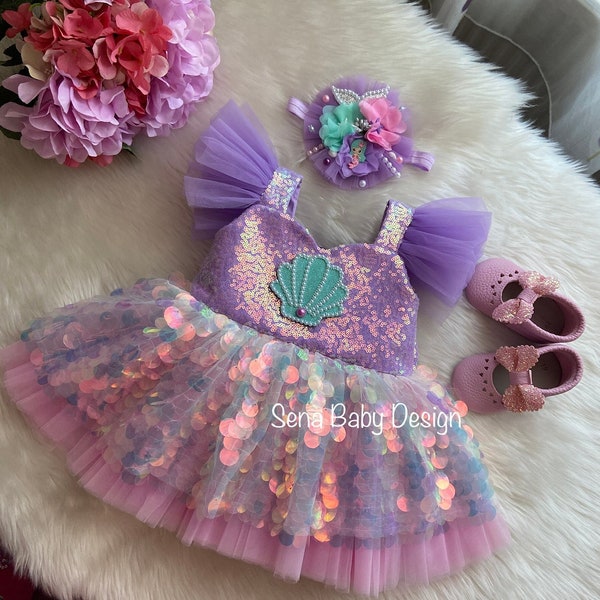Ariel inspired costume, Mermaid Dress, Mermaid Ariel Costume, Girl Mermaid Outfit, Toddler Party Dress, Sequen Mermaid Dress