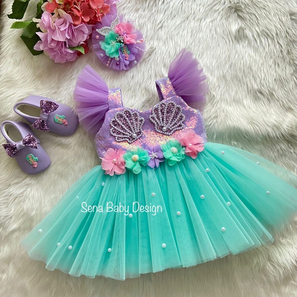 Ariel inspired costume, Mermaid Dress, Mermaid Ariel Costume, Girl Mermaid Outfit, Toddler Party Dress, Sequen Mermaid Dress