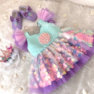 Ariel inspired costume, Mermaid Dress, Mermaid Ariel Costume, Girl Mermaid Outfit, Toddler Party Dress, Sequen Mermaid Dress