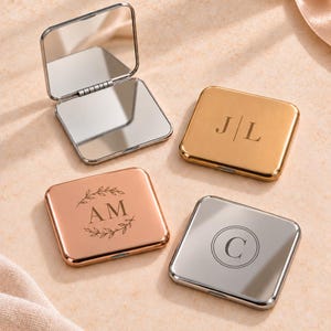 Personalized Monogram Compact Mirror, Custom Initial Engraved Pocket Mirror, Initials Gift for Her